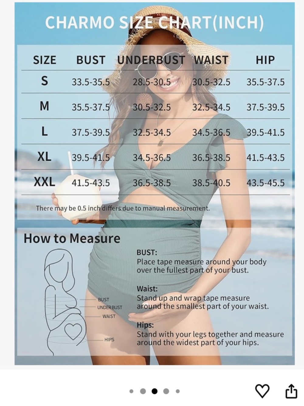 Charmo Ruffle Ribbed Maternity Swimsuit One Piece. Size L - Picture 5 of 13